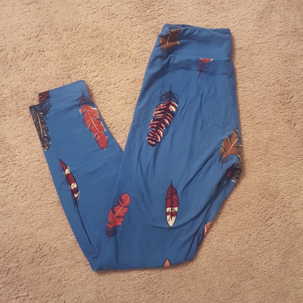 LuLaRoe OS Blue Feather Leggings